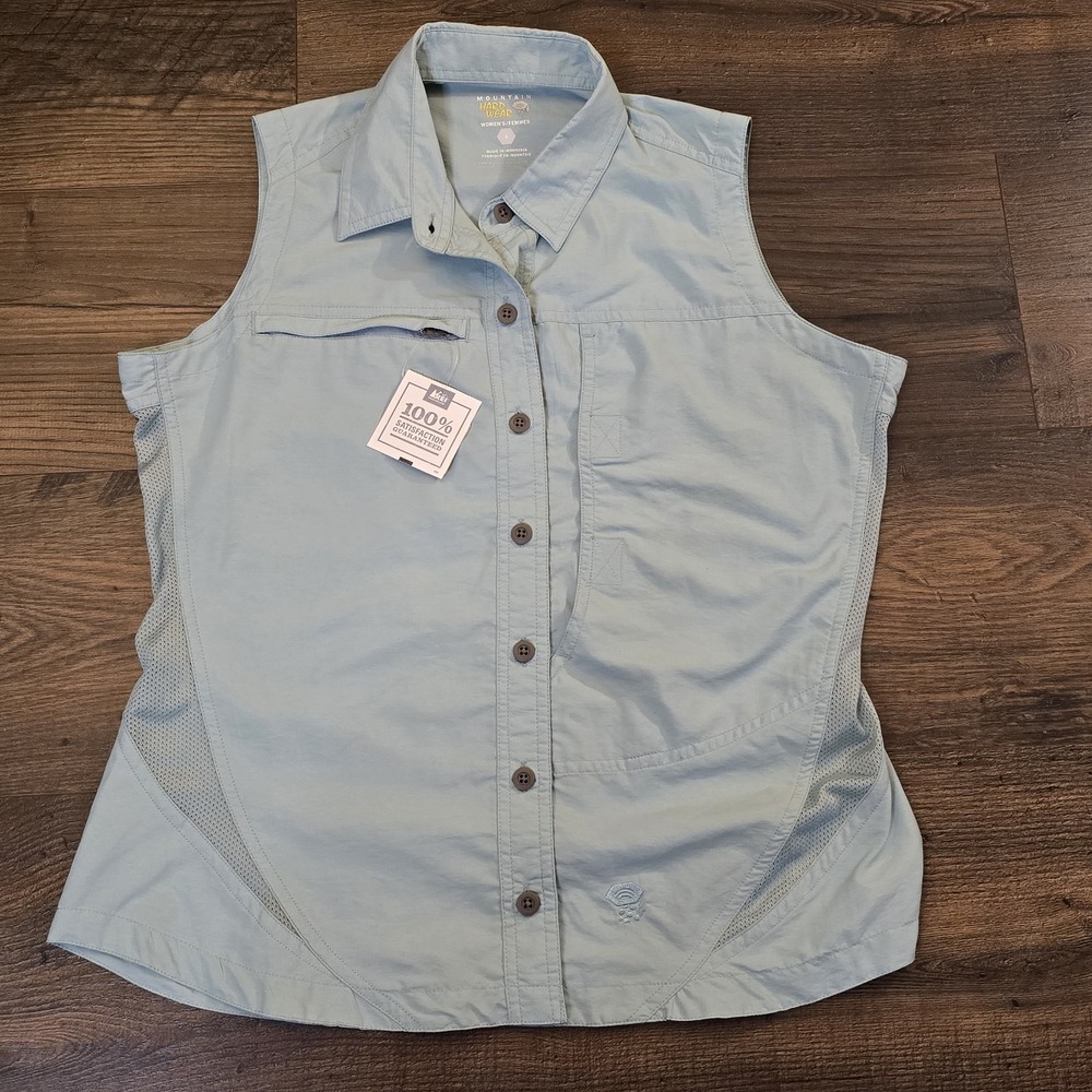 Mountain‎ Hardwear Sleeveless Button Up Shirt Womens 6 Green UPF 30 NWT Outdoor